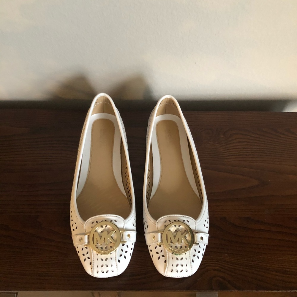 Michael Kors white leather perforated flats